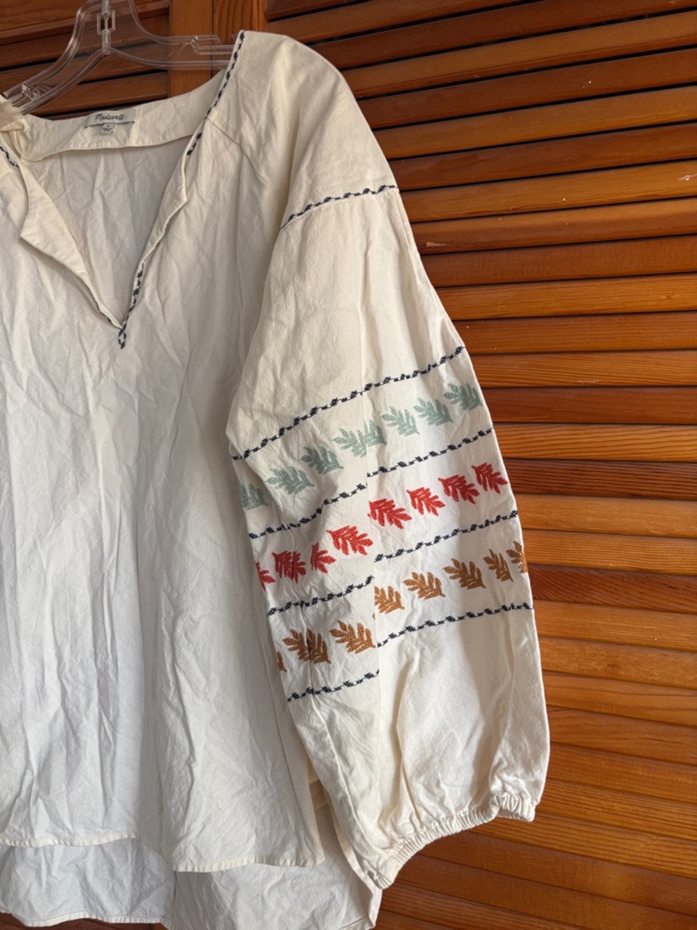 Madewell Embroidered Bohemian Ivory Peasant Blouse Size L‎ - Picture 7 of 13